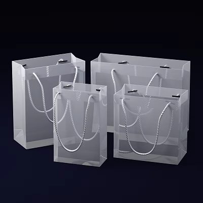 Transparent Gift Bags With Silver Rope Handles Set Of Four Clear Design 3d model