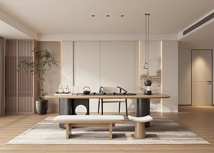 New Chinese Zen Tea Room Meeting Room Tea Table 3d model