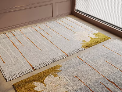 Square Rugs With Floral Line Patterns And Fringe For Home Decor 3d model