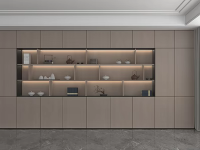 Modern Style Display Storage Cabinet With Built-in Lighting Multiple Shelves And Decorative Items 3d model