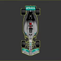Mercedes Formula 1 Racing Car With Silver Body Green Accents Red Helmet And Aerodynamic Design