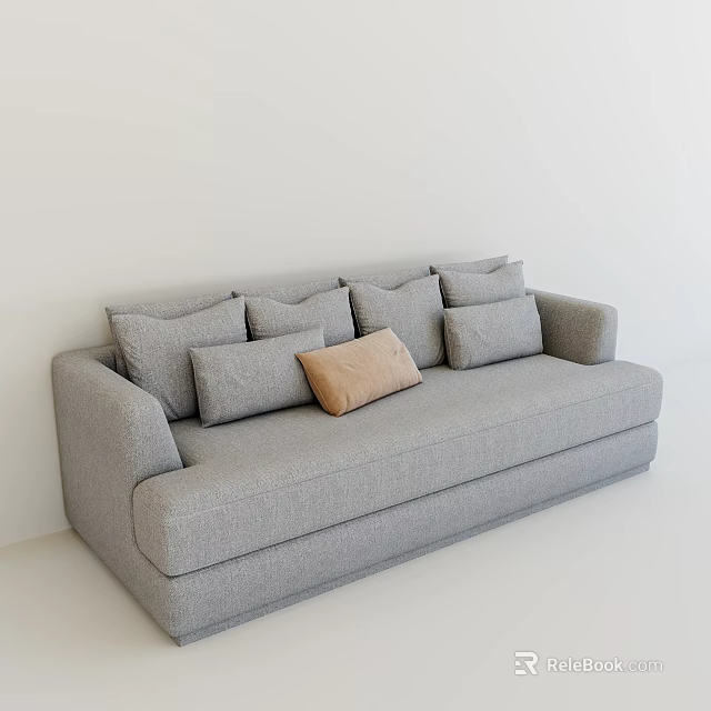 Gray Irregular Sofa With Multiple Gray Cushions And Beige Accent Pillow In Minimalist Setting 3d model