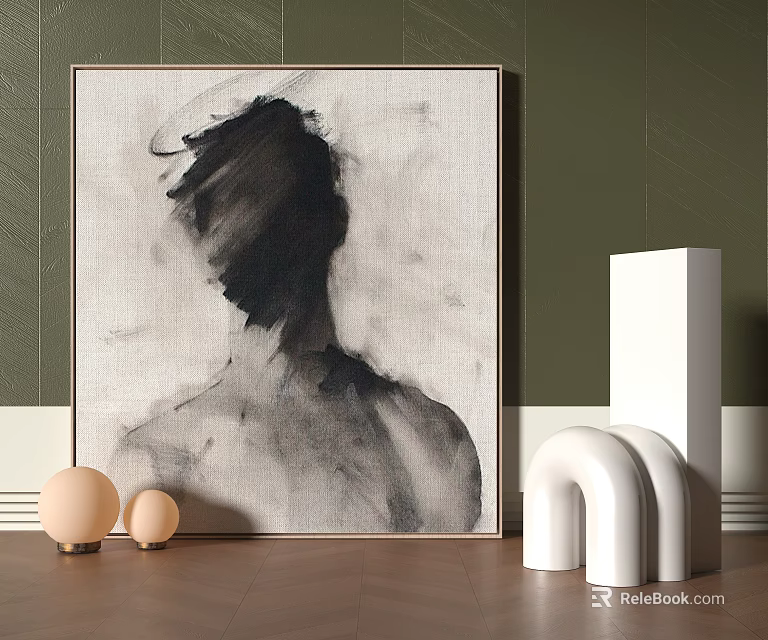 Abstract Human Silhouette Painting In Monochrome Tones For Modern Interior Decor 3d model 