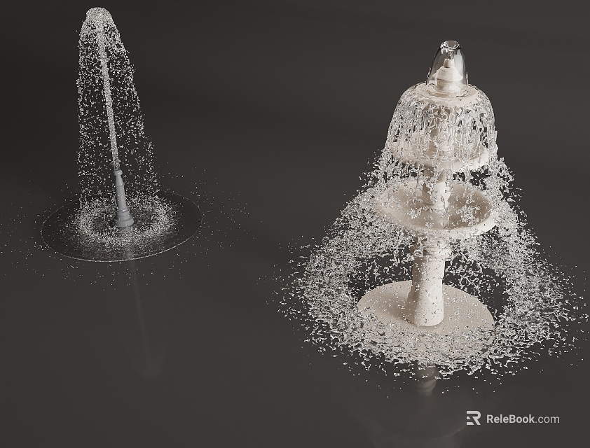 Ornamental Water Fountain with Multi Tiered Design Flowing Water and Splashing Sprays 3d model 