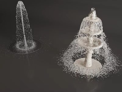Ornamental Water Fountain with Multi Tiered Design Flowing Water and Splashing Sprays 3d model