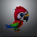 Cute Cartoon Parrot with Red Head Green Wings Blue Tail Big Eyes and Colorful Beak