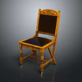 Classic Wooden Chair With Carved Backrest Black Seat Cushion And Turned Legs