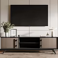 Modern TV Stand With TV Potted Plant Picture Frame And Table Lamp