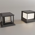 Modern Black Square Outdoor Lanterns With Grille And Lighted Panel Design 3d model