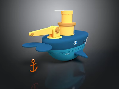 Toy Water Vehicle With Blue Body Yellow Top Structure And Orange Anchor 3d model