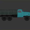 Vintage Blue Truck With Green Cargo Bed And Smooth Ground Reflection