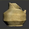 Traditional Yellow Clay Pottery Jar With Striped Patterns And Handle Design