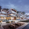 Luxury Seaside Villa Modern Architecture Infinity Pool Palm Trees Terrace People Enjoying View
