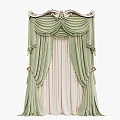 Green Pleated Curtains With Tassel Decorations Ornate Top Carving Light Inner Sheer Panel