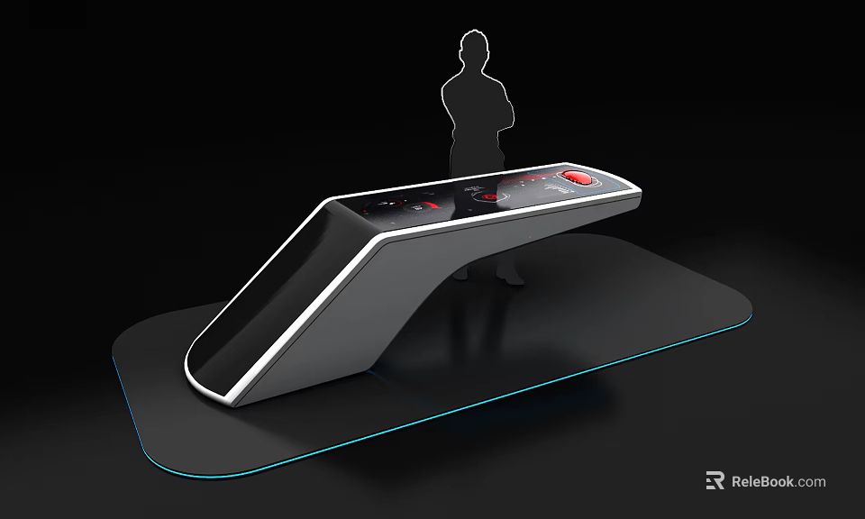 Modern Interactive Display Stand With Touchscreen Buttons And Standing Human Figure 3d model 