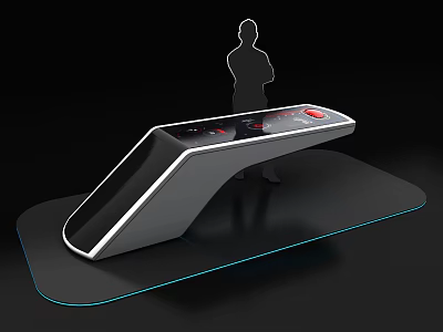 Modern Interactive Display Stand With Touchscreen Buttons And Standing Human Figure 3d model