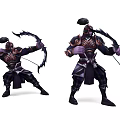 Game Characters Wearing Ninja Armor Holding Bow in Different Action Poses 3d model