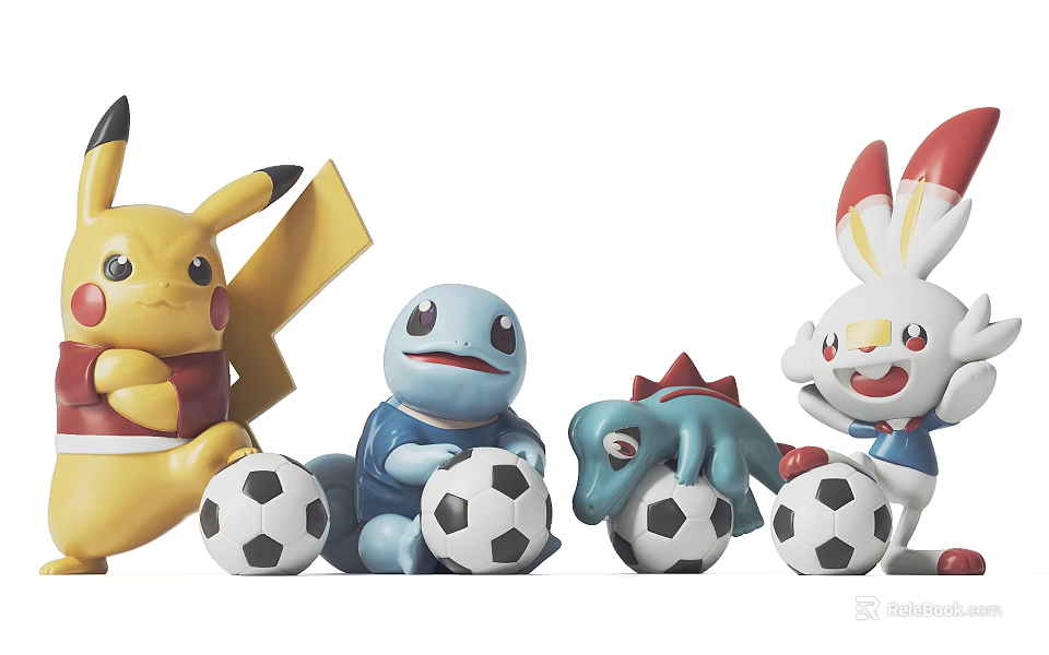 Pokemon Plush Toys Posing With Soccer Balls 3d model