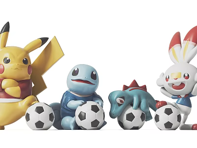 Pokemon Plush Toys Posing With Soccer Balls 3d model