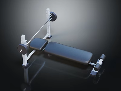 Sturdy Weight Bench With Barbell And Black Padding For Home Gym 3d model