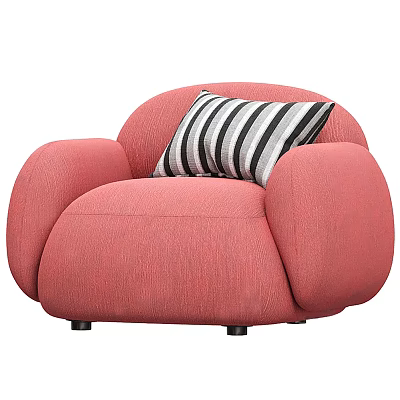 Pink Single Sofa with Rounded Armrests and Curved Design and Black White Striped Pillow 3d model