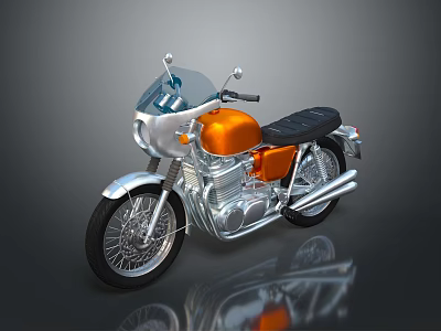 Orange and Silver Motorcycle with Black Seat Metallic Parts and Windshield on Reflective Surface 3d model