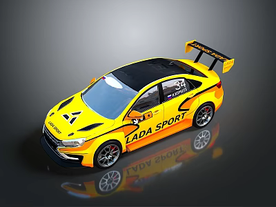 Yellow And Black LADA Sport Race Car With Rear Spoiler And Racing Design 3d model