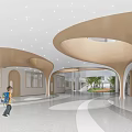 School Hall Interior With Curved Structures And Students 3d model