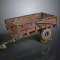 Construction Site Old Rusty Red Trailer With Large Wheels And Weathered Surface 3d model