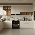 Modern Kitchen Interior Design With White Cabinets Black Stove Oven And Countertop