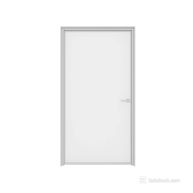 White Interior Hinged Door With Simple Design And Metal Handle Frame 3d model 