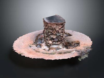 Wood and Stone Decorative Structure With Natural Stump Base Stacked Stone Round Platform 3d model
