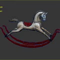 Classic Red Rocking Horse With White Body Red Saddle And Rocking Base