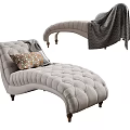 Light Gray Tufted Velvet Chaise Lounge with Wooden Legs Decorative Pillow and Soft Blanket