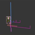 Industrial Pipe Structure with Red Control Panel Hooks and Platform 3d model