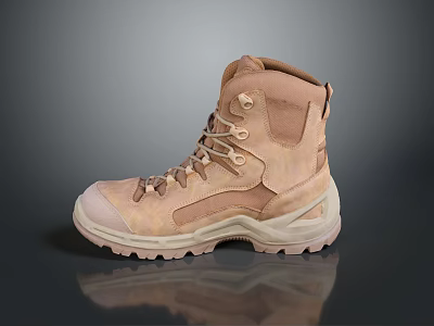 Tan High Top Hiking Boots With Lace Up Design And Durable Rubber Sole 3d model
