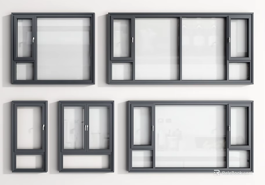 Modern Casement Windows With Various Designs And Sleek Gray Frames For Home 3d model 