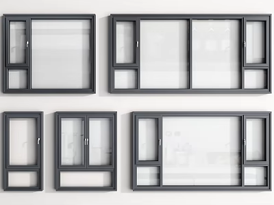 Modern Casement Windows With Various Designs And Sleek Gray Frames For Home 3d model