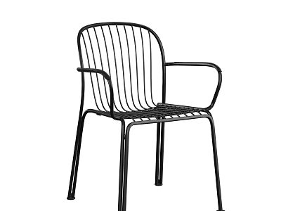 Sleek Black Metal Leisure Chair With Modern Slatted Design And Armrests 3d model