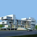 Modern Office Building With White Facade Glass Windows And Green Surroundings