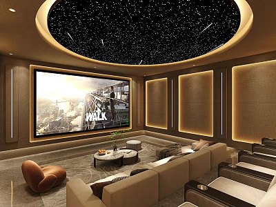 Cozy Luxurious Home Theater With Starry Ceiling And Large Screen 3d model