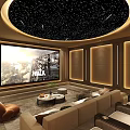Cozy Luxurious Home Theater With Starry Ceiling And Large Screen