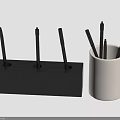 Practical Stationery Organizers Featuring Black Rectangular Holder And White Cylindrical Cup With Black Pens