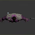 Purple Skinned Muscular Creature Character With Mask Shoulder Device And Large Axe Weapon