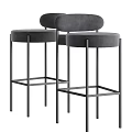 Modern Velvet Bar Stools With Round Backrest And Black Metal Legs