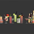Assorted Wine Bottles And Cocktail Glasses With Colorful Drinks And Fruit Garnishes