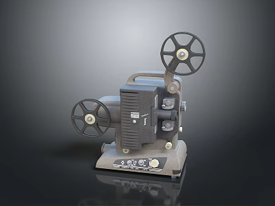 Vintage Film Projector With Dual Reels Metal Body And Control Knobs 3d model