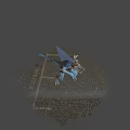 Blue Fantasy Game Character With Large Eye Wings And Head Ornament Standing On Grass
