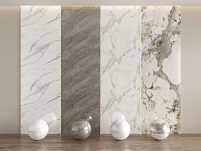 Modern Marble Background Wall Design With Varied Textures And Decorative Orbs 3d model