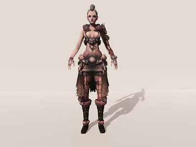 Fierce Female Game Movie Character With Leather Armor Intricate Hair And Decorative Accessories 3d model